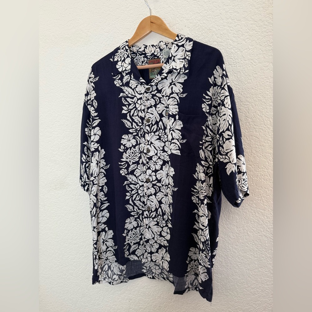 Pineapple Connection Hawaiian‎ Navy Blue Floral Men's Shirt Size XL